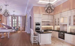 Classic kitchen living room design in light colors photo