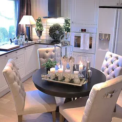 Photo interior of a small kitchen with a round table