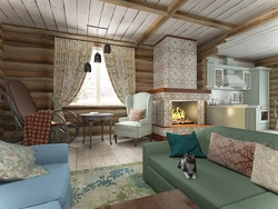 Kitchen living room in a log house photo