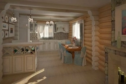 Kitchen Living Room In A Log House Photo