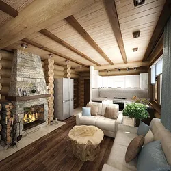 Kitchen living room in a log house photo