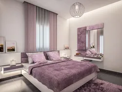 Bedroom interior with purple wallpaper photo
