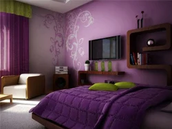 Bedroom Interior With Purple Wallpaper Photo