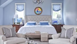 Beige blue bedroom interior