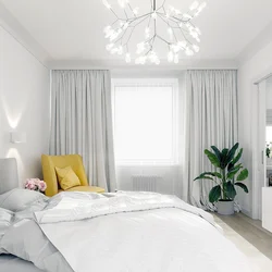 Белая спальня с серыми обоями фото