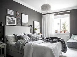 White bedroom with gray wallpaper photo