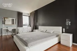 White Bedroom With Gray Wallpaper Photo