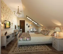Attic bedroom with sloping ceiling design photo