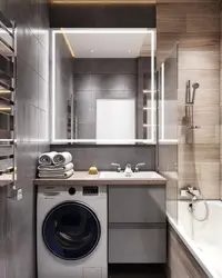 Photo Of A Small Bathtub With A Washing Machine