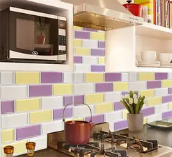 Tiles and wallpaper on one wall kitchen photo