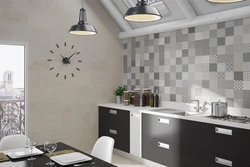 Tiles and wallpaper on one wall kitchen photo