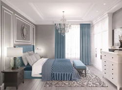 Blue And Beige In The Bedroom Interior Photo