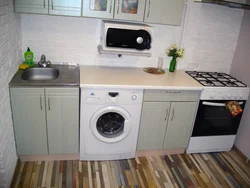 Small Kitchen Design With Refrigerator And Washing Machine And Gas