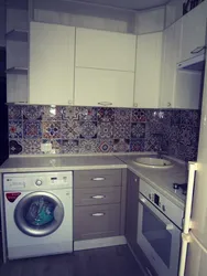 Small Kitchen Design With Refrigerator And Washing Machine And Gas