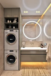 Bathroom design with vertical washing machine