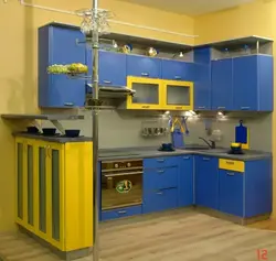 Blue and yellow kitchen design