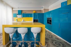 Blue and yellow kitchen design