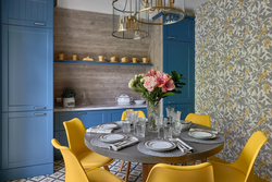 Дизайн кухни сине желтого цвета