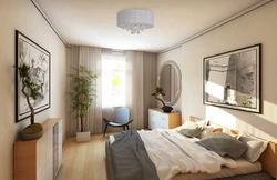 Інтэр'ер спальні прамавугольнай формы з адным акном фота