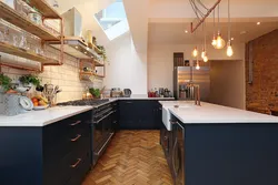 Kitchen interior design without wall cabinets
