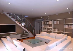 Design Of A Living Room In A House With A Photo Staircase To The Second Floor