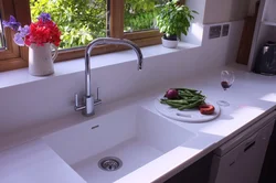 Stone sink for kitchen interior