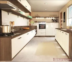 Kitchen Interior With Brown Floor