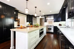 Kitchen interior with brown floor