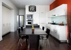 Kitchen interior with brown floor