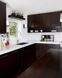 Kitchen interior with brown floor