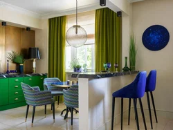 Living room interior in blue-green color