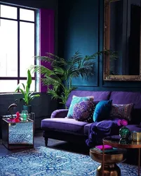 Living room interior in blue-green color
