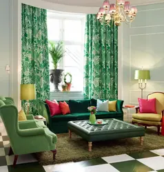 Living Room Interior In Blue-Green Color