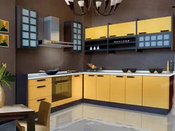 Kitchen interior yellow brown