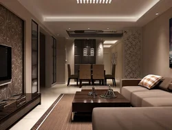 Apartment interiors with dark furniture