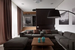 Apartment interiors with dark furniture