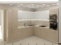 Beige kitchen gloss in the interior