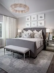 Bedroom interior with gray bed