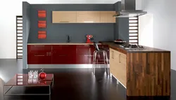 Colors combined with burgundy in the kitchen interior