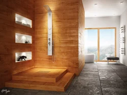 Combination of wood colors in the bathroom interior