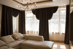 Modern curtain design for the living room with two windows and a wall