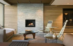 Living room wood and stone photo