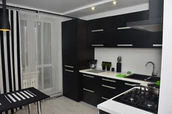 Black and white kitchen in the interior real