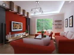 Living room interior with red walls