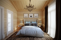 Современный дизайн спальни для деревянного дома