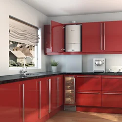 Kitchen design with one window and boiler