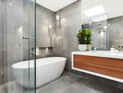 White bathroom with gray floor design