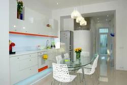 Kitchen design in gray tones photo with bright accents