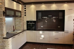 Corner kitchen with TV design in modern style