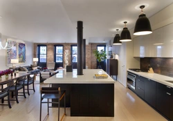 Kitchen living room interior in black tones